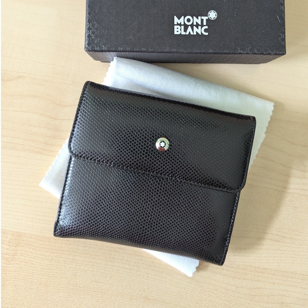 Montblanc‎ 8616 Black Textured Leather Wallet 6cc Coincase Red Interior New Box